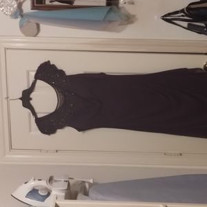 Purple off shoulder evening gown